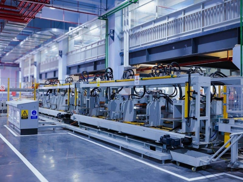 Cable extrusion line running inside the Black Cord plant, jacketed cable feeding onto a take-up reel.